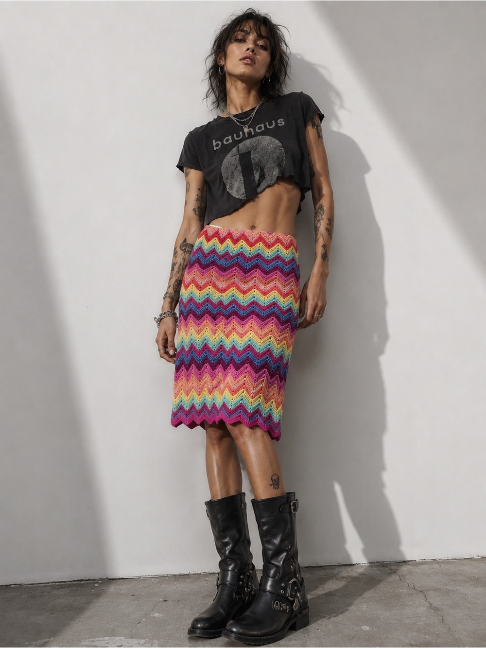 Urban Renewal Multicolor Chevron crochet Midi Skirt